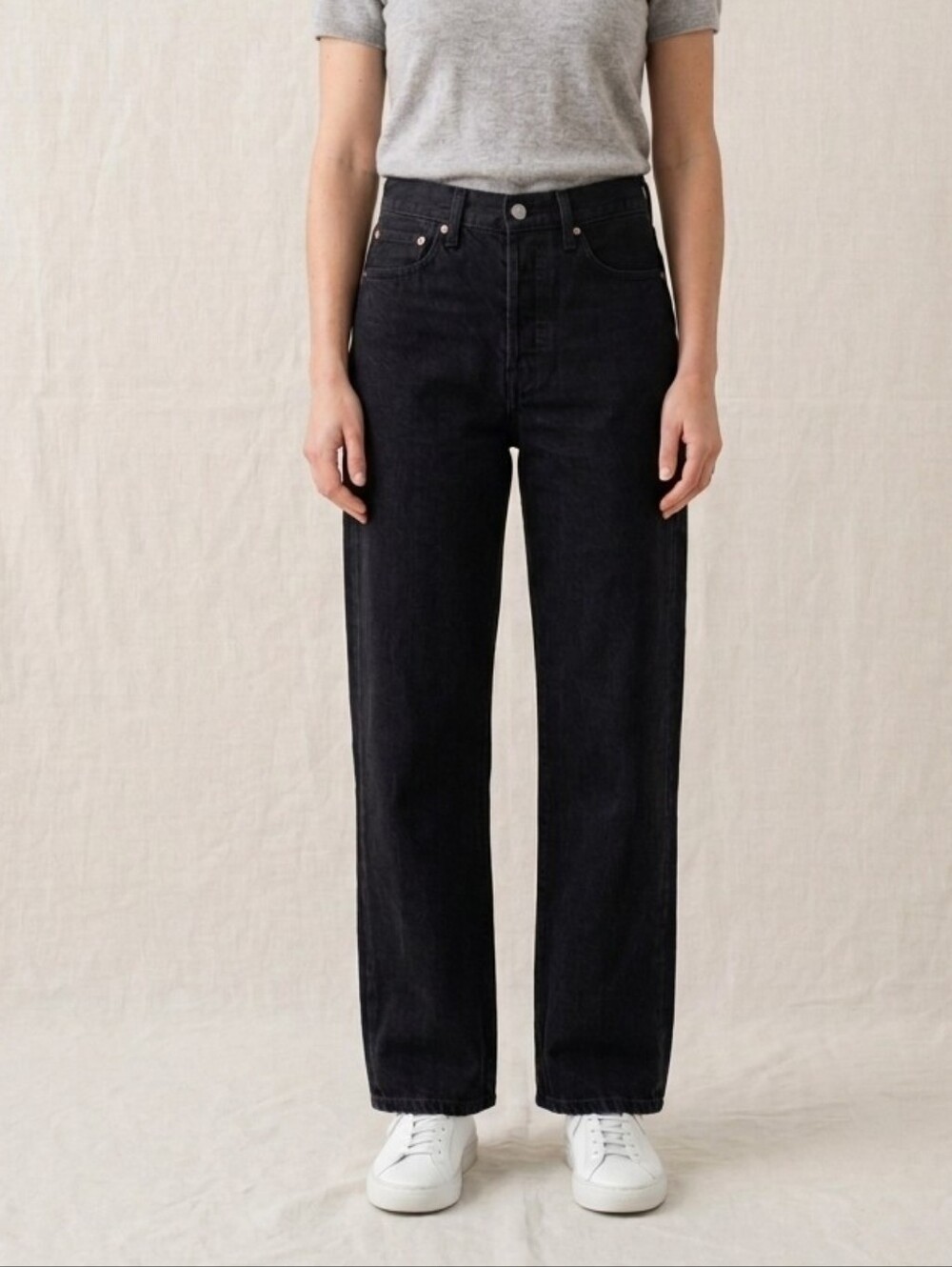Levi's Ribcage Straight Ankle Jeans W28 Black High Rise Button Fly